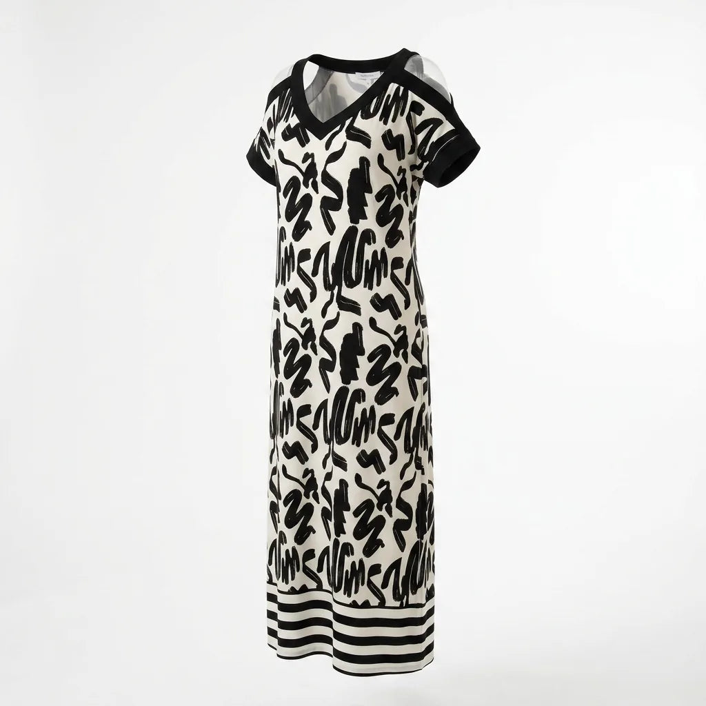 Zebra Print Cold Shoulder Maxi Dress with Side Slit