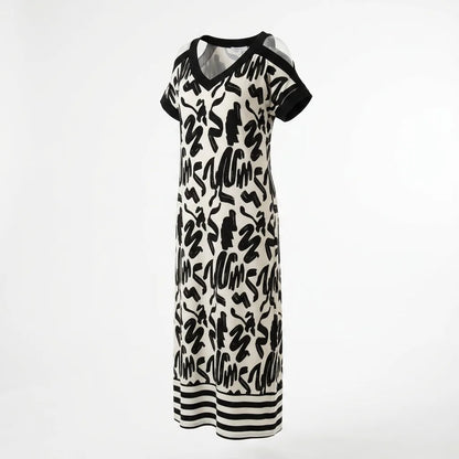 Zebra Print Cold Shoulder Maxi Dress with Side Slit