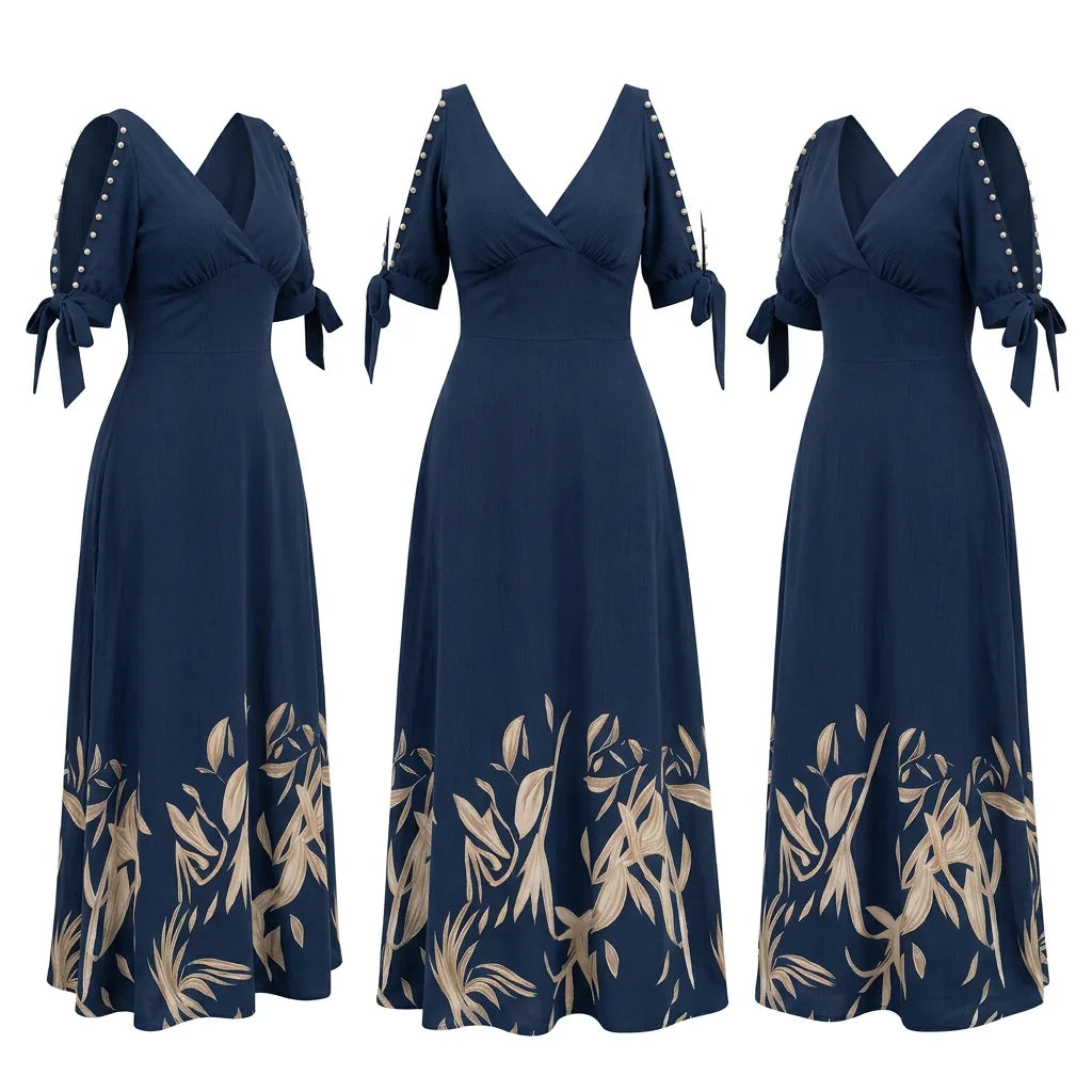 Wrap V-Neck Maxi Dress with Tie-Sleeve Detail