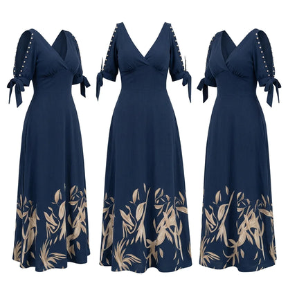 Wrap V-Neck Maxi Dress with Tie-Sleeve Detail