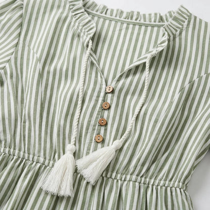 Striped Button-Front Tiered Midi Dress
