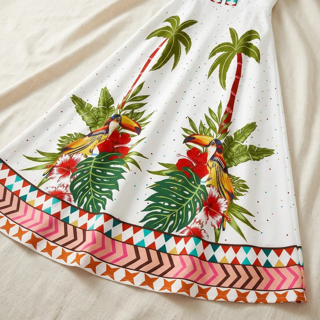 Palm Print Tie-Shoulder Maxi Dress