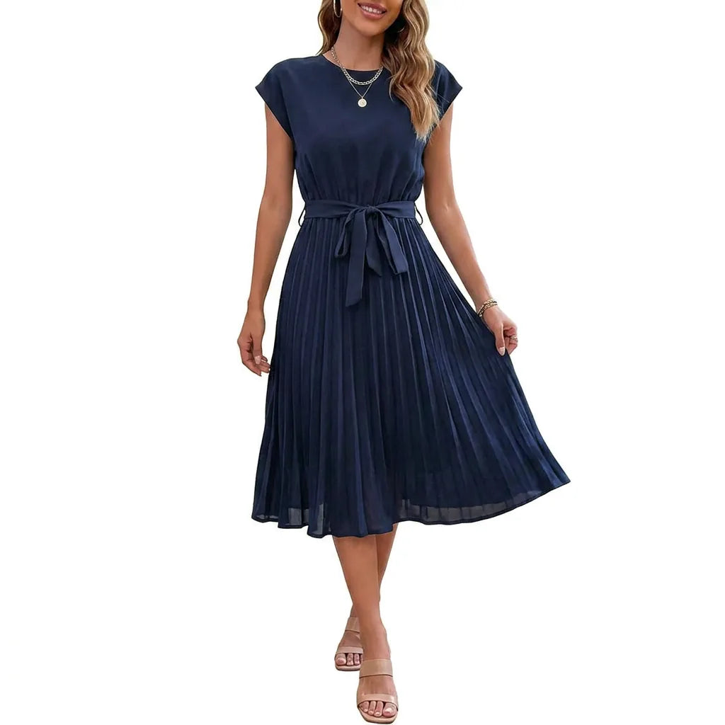 Pleated Tie-Waist Midi Dress