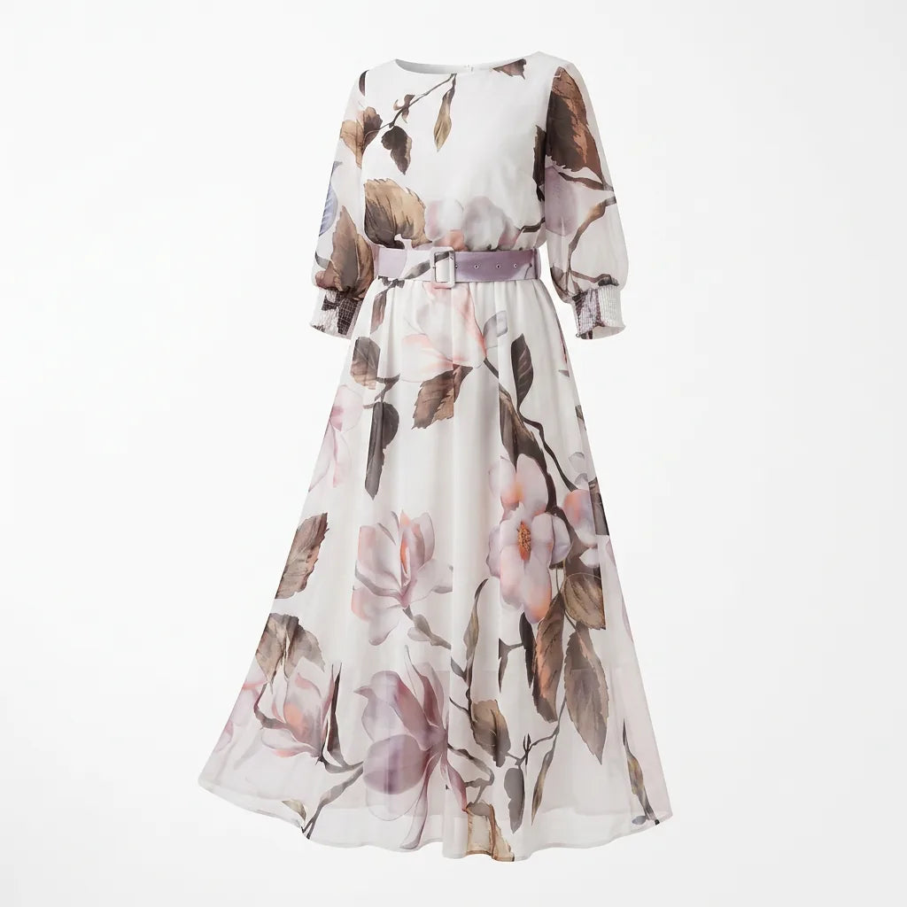 Floral Print Belted Midi Dress