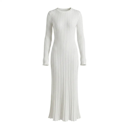 Ribbed Knit Round Neck Long Sleeve Maxi Dress
