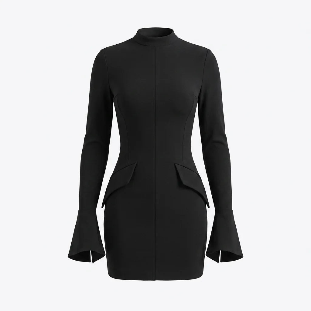 Long Sleeve Bodycon Mini Dress with Peplum Detail