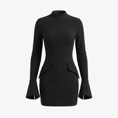 Long Sleeve Bodycon Mini Dress with Peplum Detail