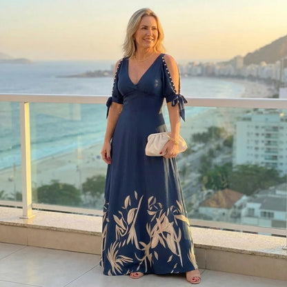 Wrap V-Neck Maxi Dress with Tie-Sleeve Detail