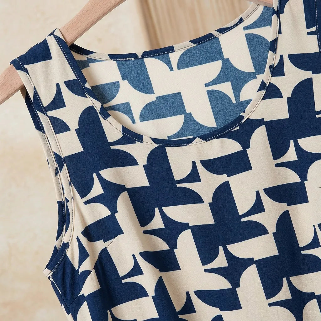 Patchwork Print Sleeveless Maxi Dress with Pockets