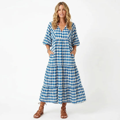 Printed Puff Sleeve Tiered Maxi Dress
