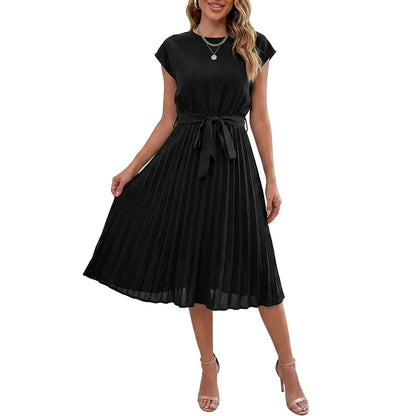 Pleated Tie-Waist Midi Dress