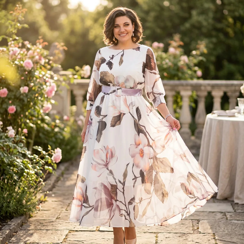Floral Print Belted Midi Dress