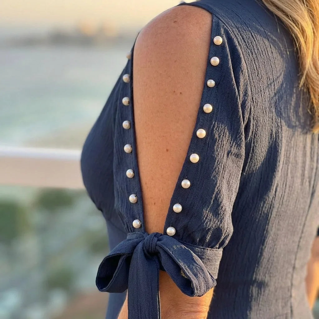 Wrap V-Neck Maxi Dress with Tie-Sleeve Detail