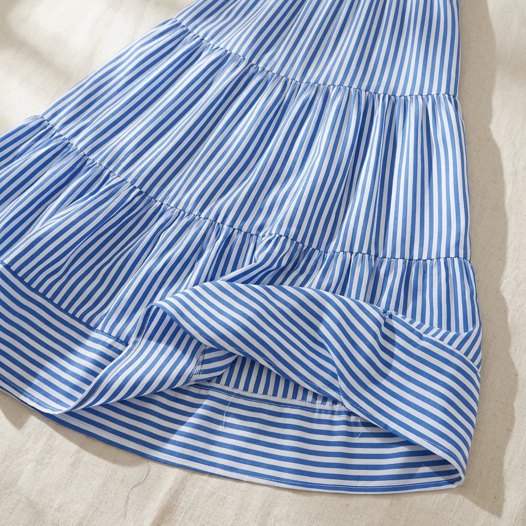 Striped Button-Front Tiered Midi Dress
