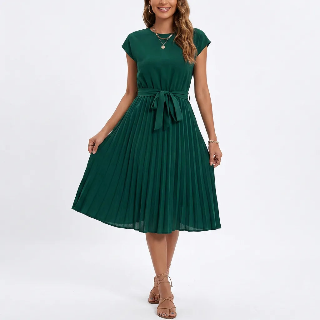 Pleated Tie-Waist Midi Dress