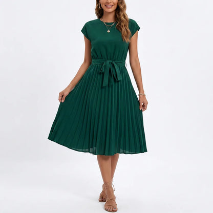 Pleated Tie-Waist Midi Dress