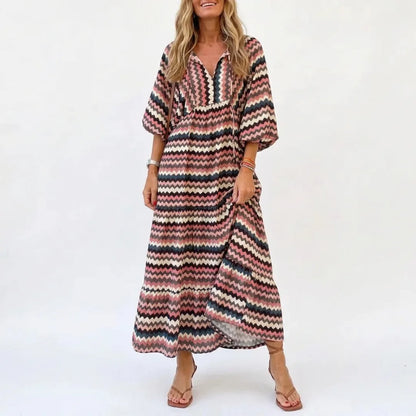 Printed Puff Sleeve Tiered Maxi Dress