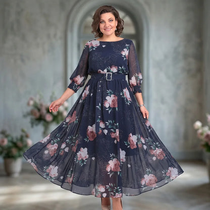 Floral Print Belted Midi Dress