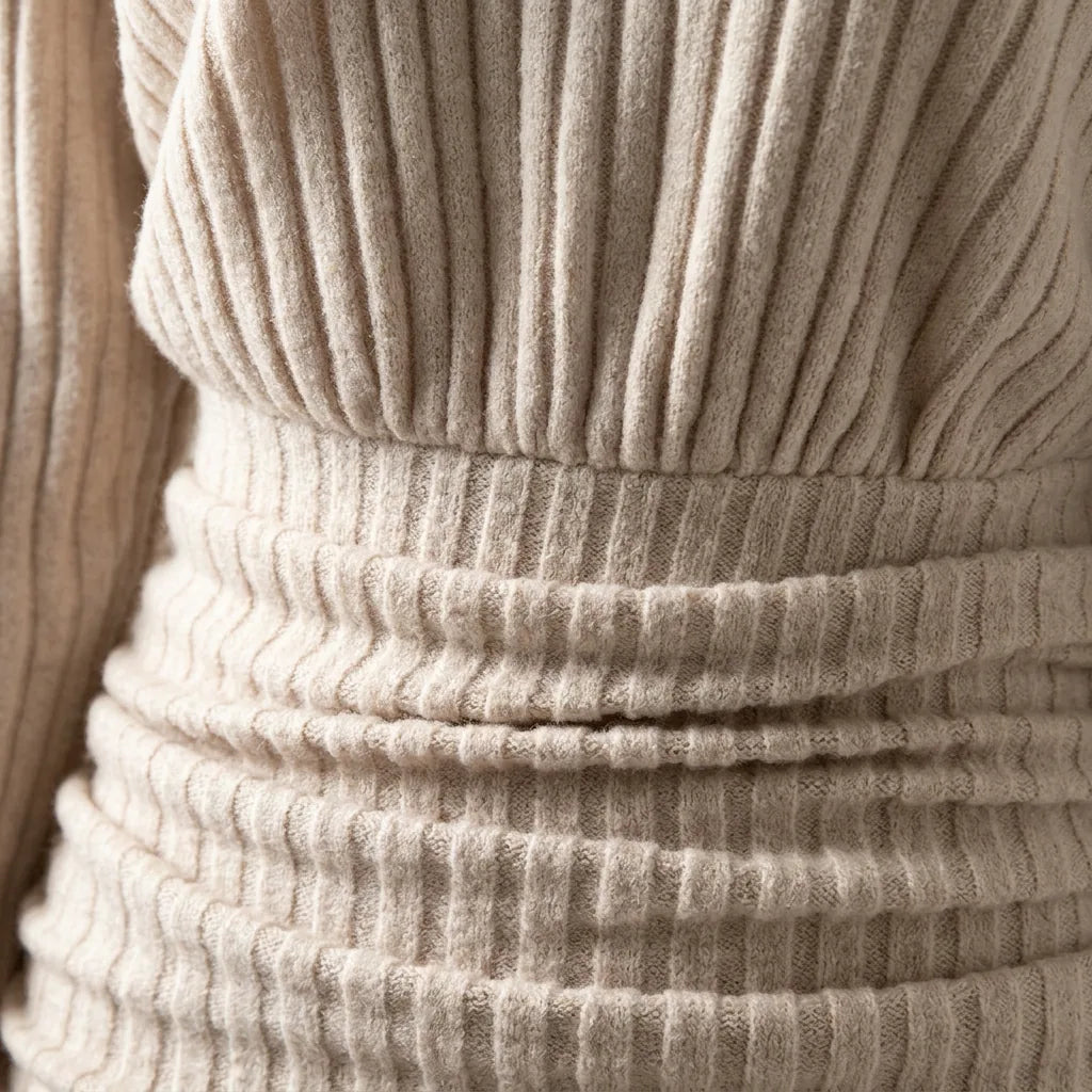 Ribbed Knit Off-Shoulder Wrap Mini Dress