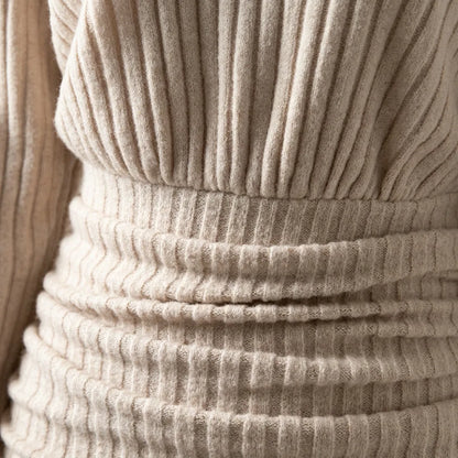 Ribbed Knit Off-Shoulder Wrap Mini Dress