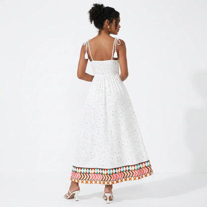 Palm Print Tie-Shoulder Maxi Dress