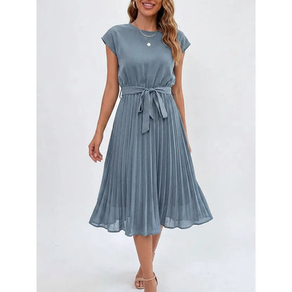 Pleated Tie-Waist Midi Dress