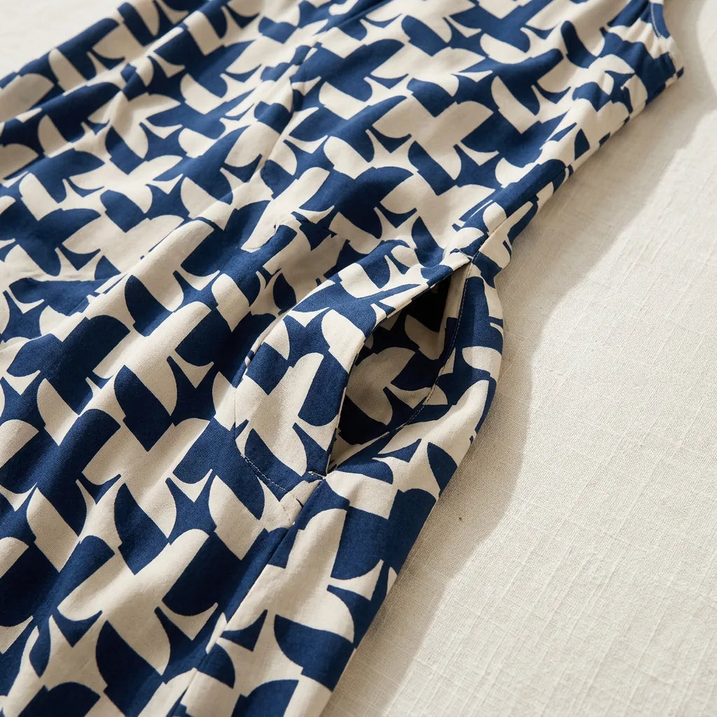 Patchwork Print Sleeveless Maxi Dress with Pockets