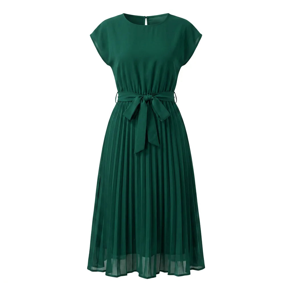 Pleated Tie-Waist Midi Dress