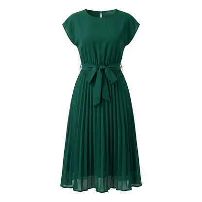 Pleated Tie-Waist Midi Dress