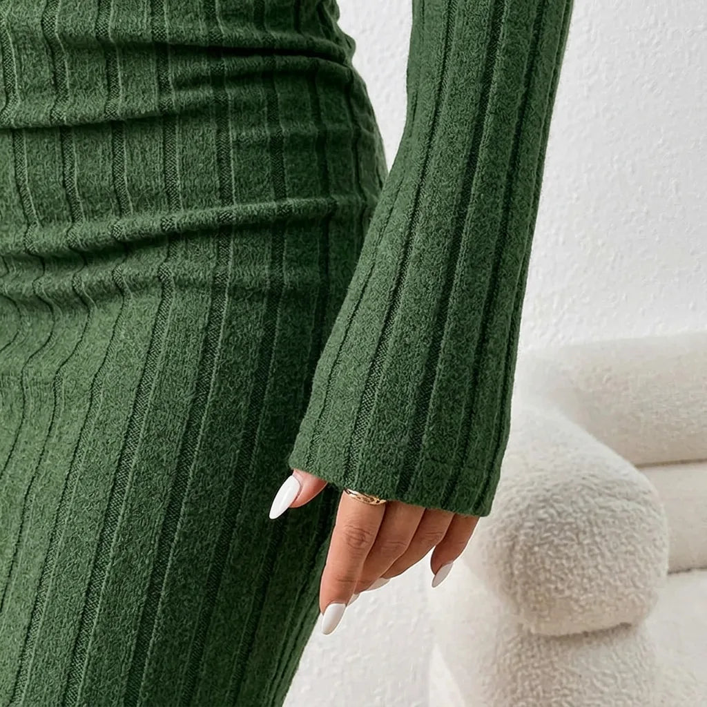 Ribbed Knit Turtleneck Mini Dress