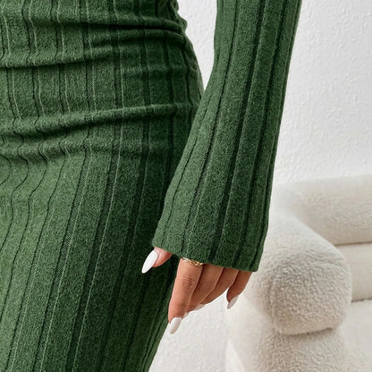 Ribbed Knit Turtleneck Mini Dress