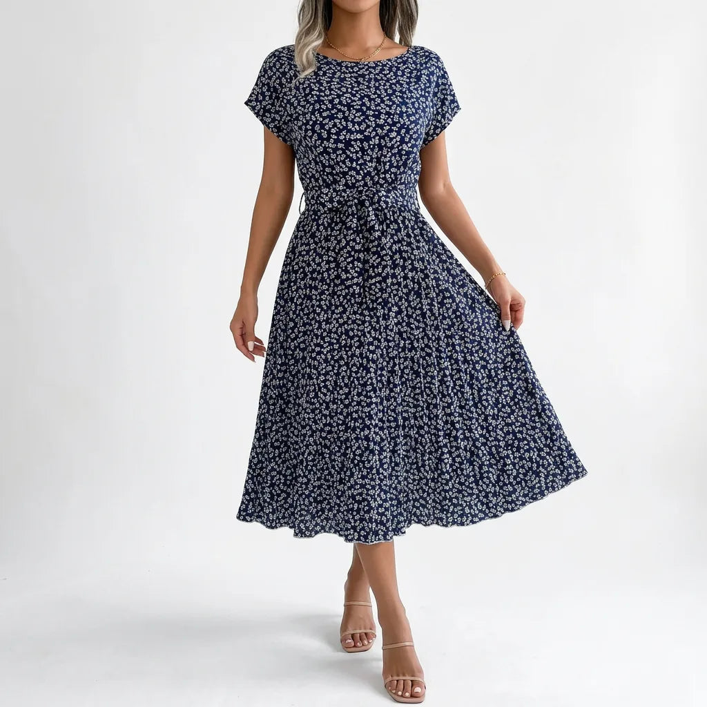 Vestido Midi Estampado Gola em O - Betriz