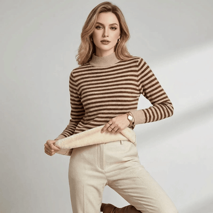 Striped Ribbed Turtleneck Sweater