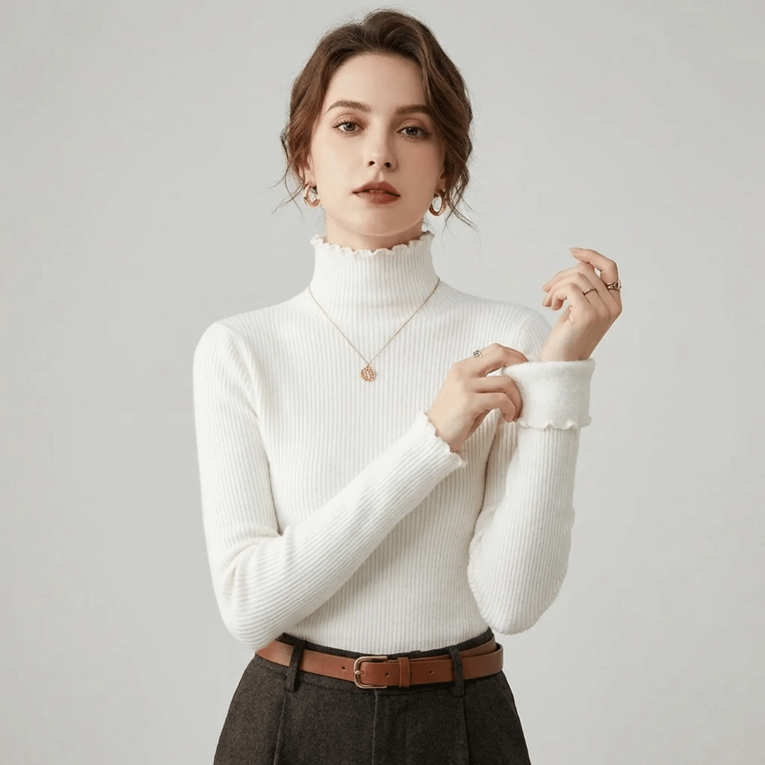 Ribbed Turtleneck Top with Brushed Lining