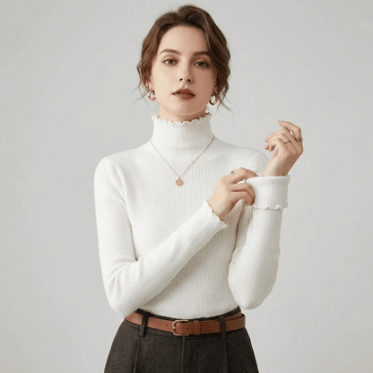 Ribbed Turtleneck Top with Brushed Lining
