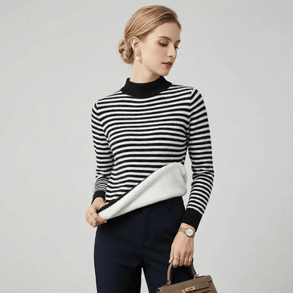 Striped Ribbed Turtleneck Sweater