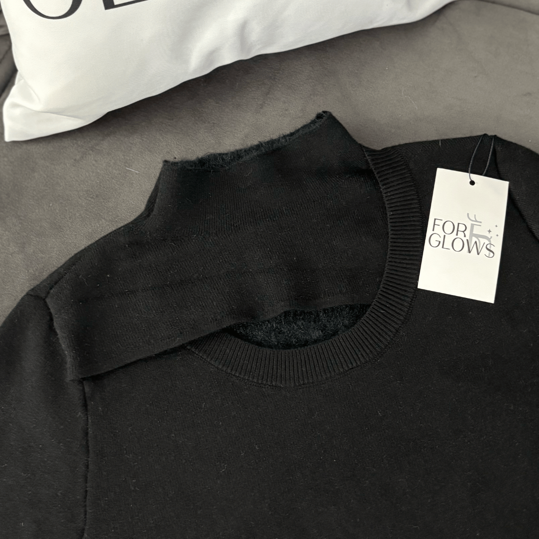 Ribbed Mock Neck Sweater with Cut-Out Detail