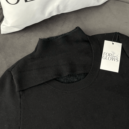 Ribbed Mock Neck Sweater with Cut-Out Detail
