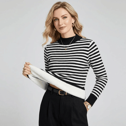 Striped Ribbed Turtleneck Sweater