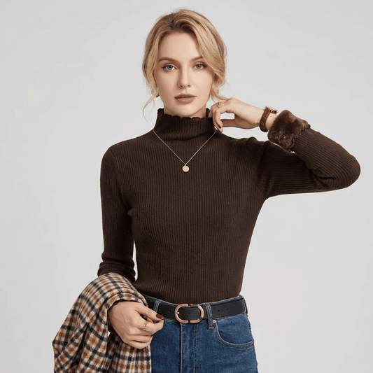 Ribbed Turtleneck Top with Brushed Lining