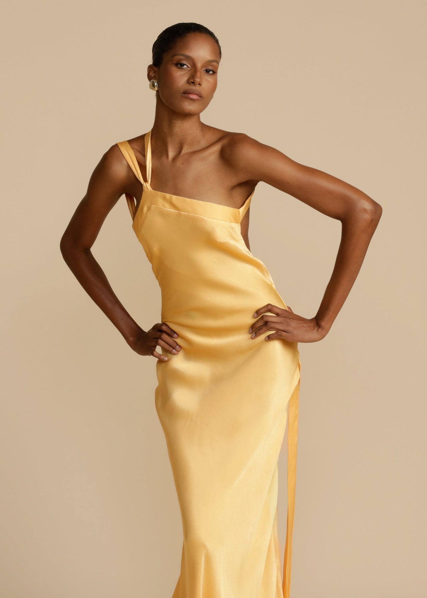 Satin One-Shoulder Cowl-Back Maxi Dress