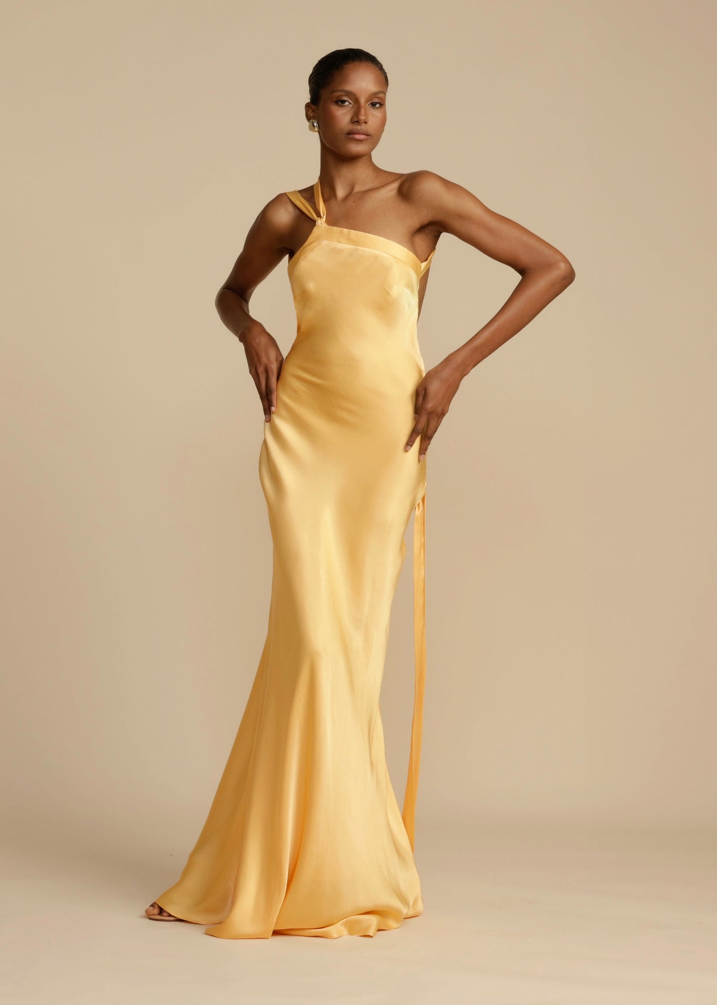 Satin One-Shoulder Cowl-Back Maxi Dress