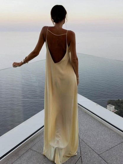 Satin Open-Back Slip Dress