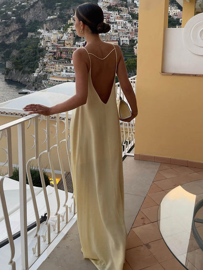 Satin Open-Back Slip Dress