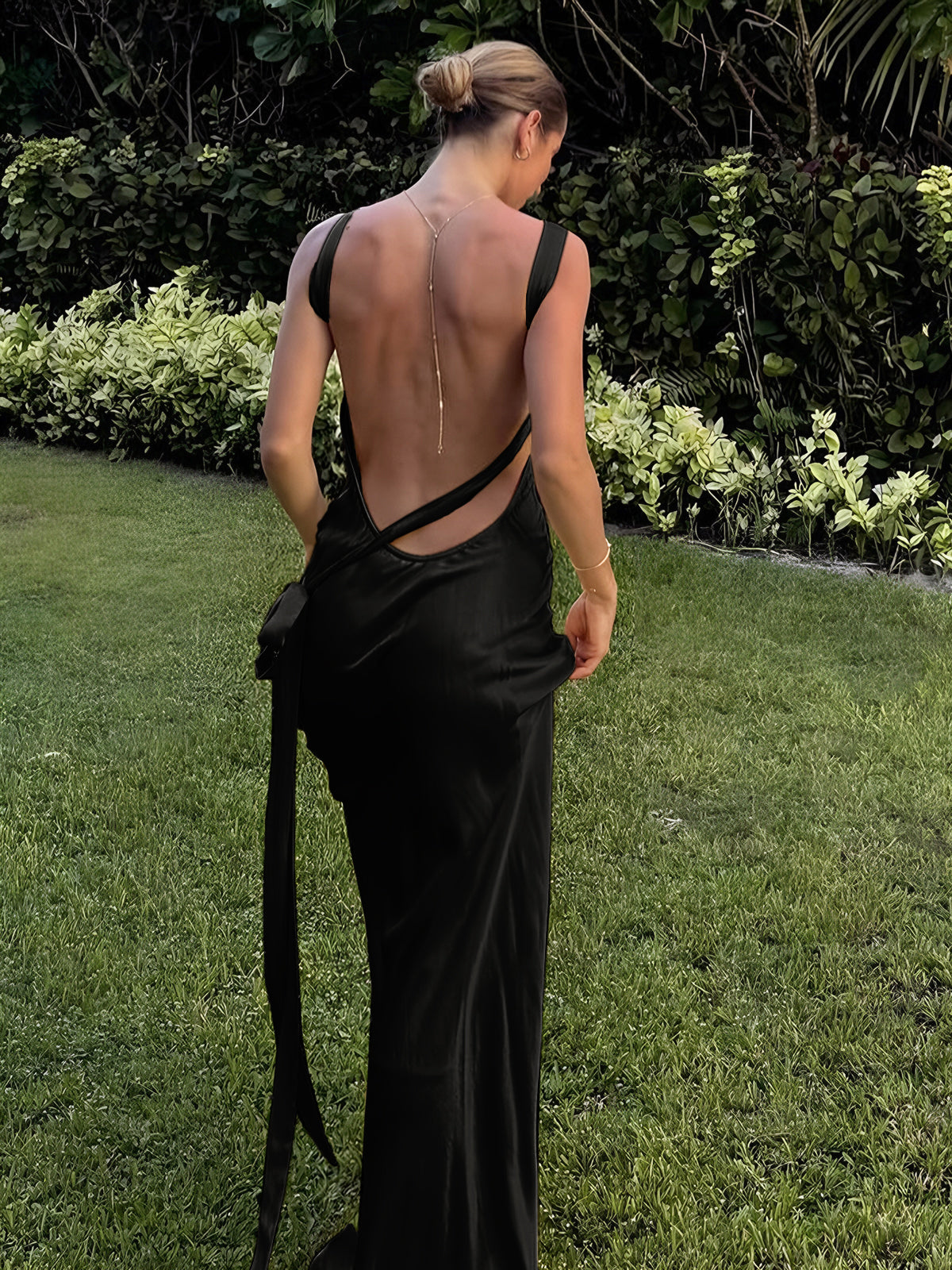 Satin One-Shoulder Cowl-Back Maxi Dress