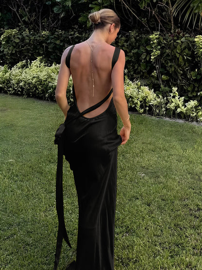 Satin One-Shoulder Cowl-Back Maxi Dress