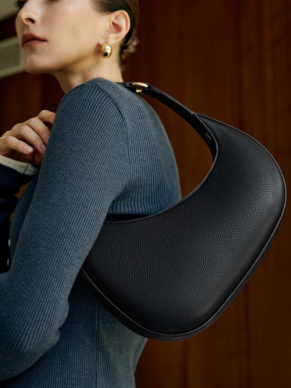 Versatile Half-Moon Leather Bag