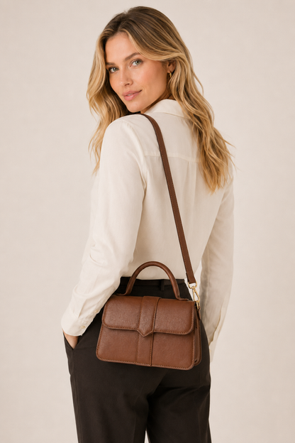 Women's Genuine Leather Handbag with Structured Top Handle – Amelia
