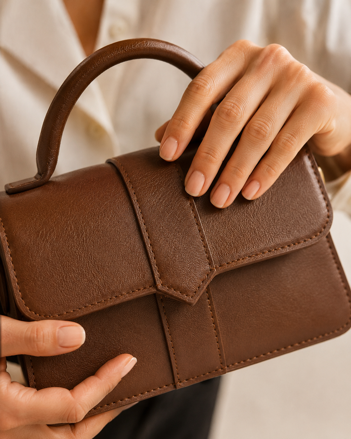Women's Genuine Leather Handbag with Structured Top Handle – Amelia