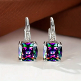 Mystic Stone Hoop Earrings | White Gold